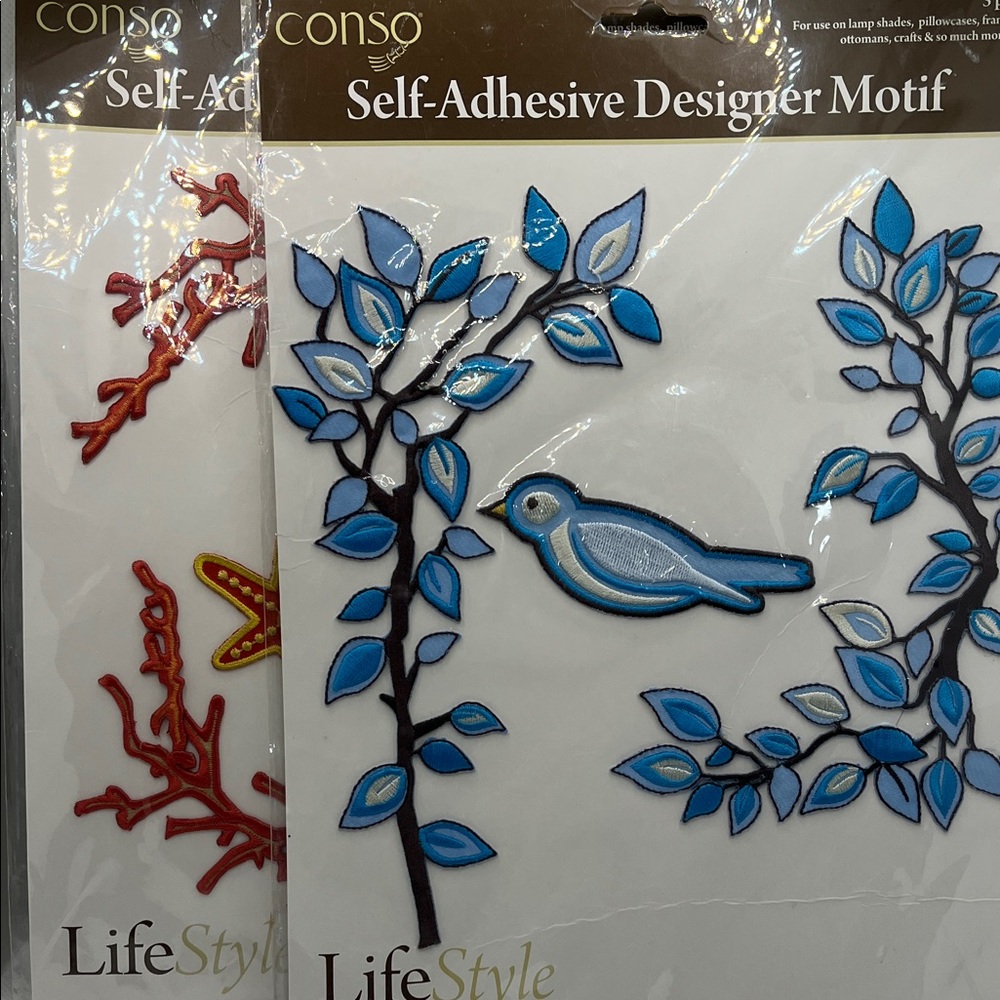 Conso Self-Adhesive Designer Motif with Blue Bird and Leaves and Starfish and Co